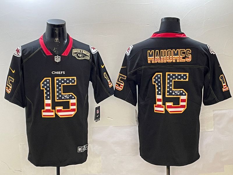 Men Kansas City Chiefs 15 Mahomes Black National Flag 2025 Nike Limited NFL Jersey style 2114